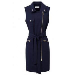 Calvin Klein Sheath Dress Women 6P Asymmetrical Zip Belted Navy Solid RegularFit